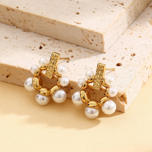 Textured & Pearl Cluster Earrings