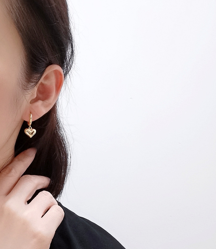 Puffy Heart Charm Hoop Earrings