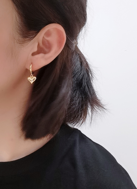 Puffy Heart Charm Hoop Earrings