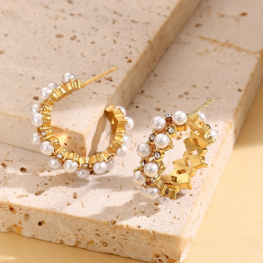 Pearl & Crystal Hoop Earrings
