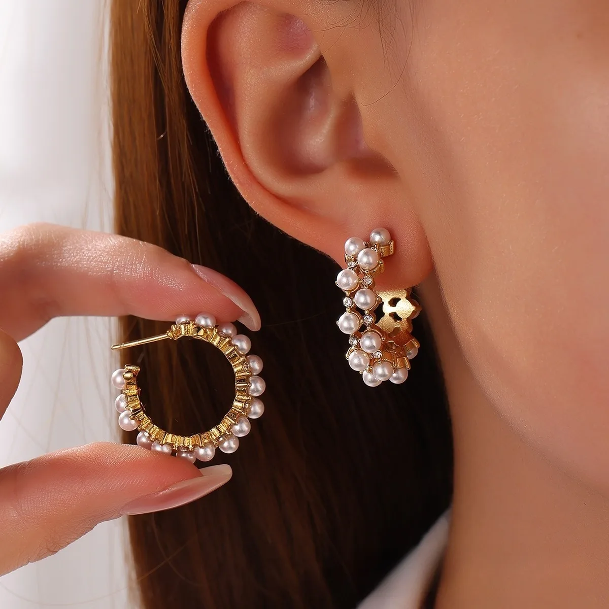 Pearl & Crystal Hoop Earrings