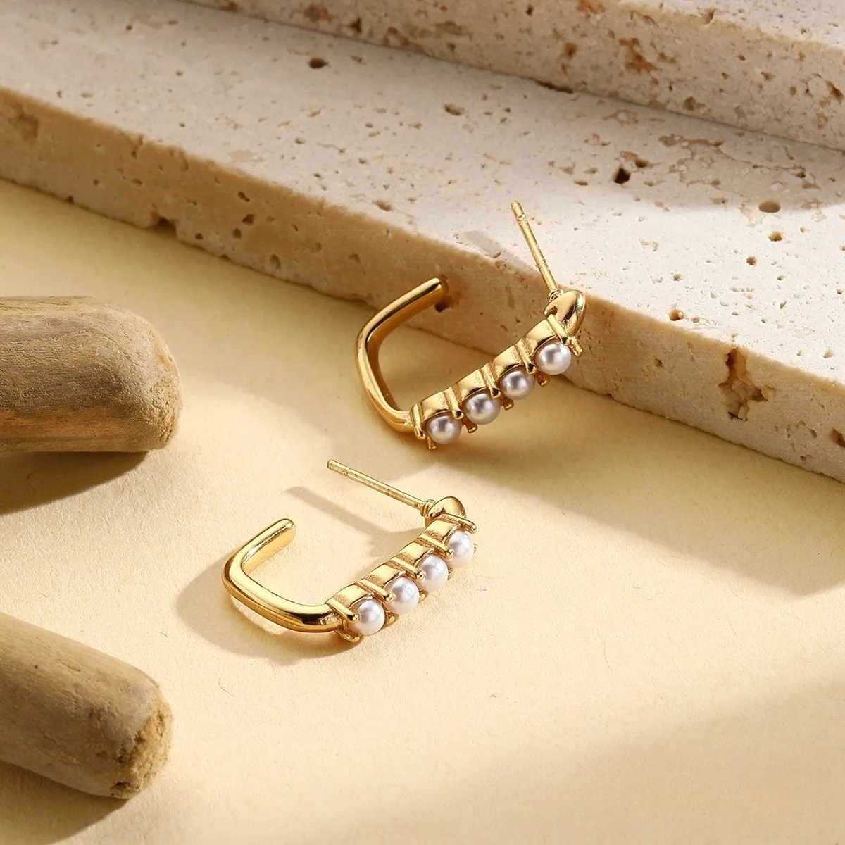Pearl Bar Hoop Earrings