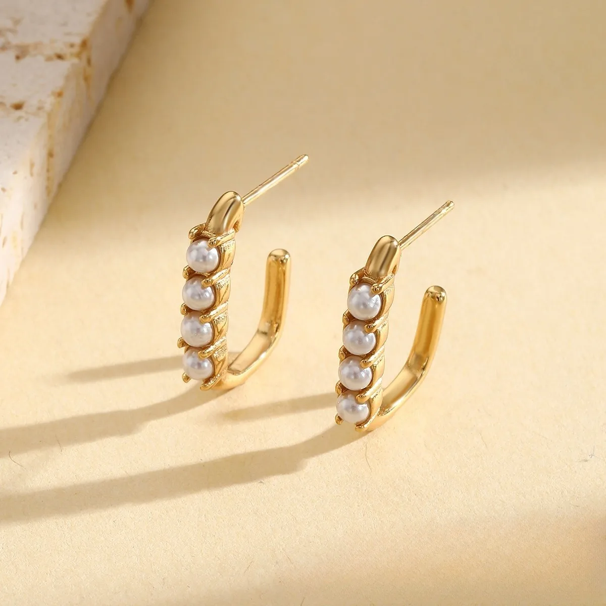 Pearl Bar Hoop Earrings