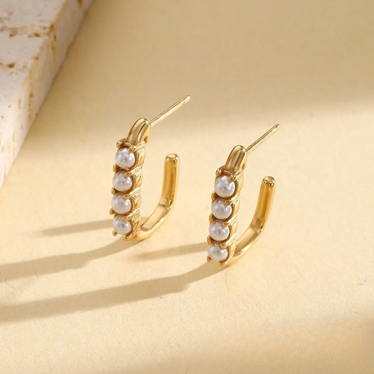Pearl Bar Hoop Earrings