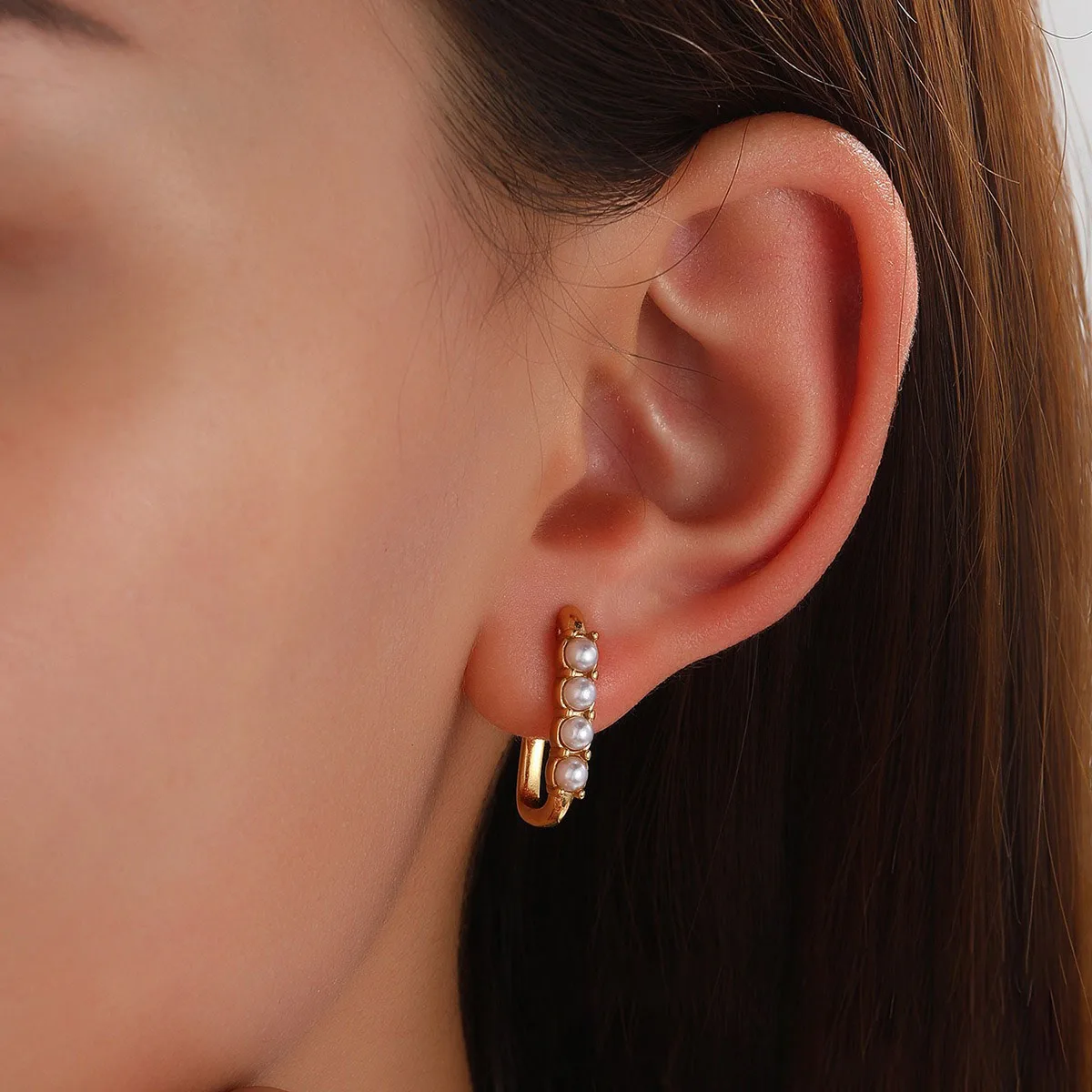 Pearl Bar Hoop Earrings