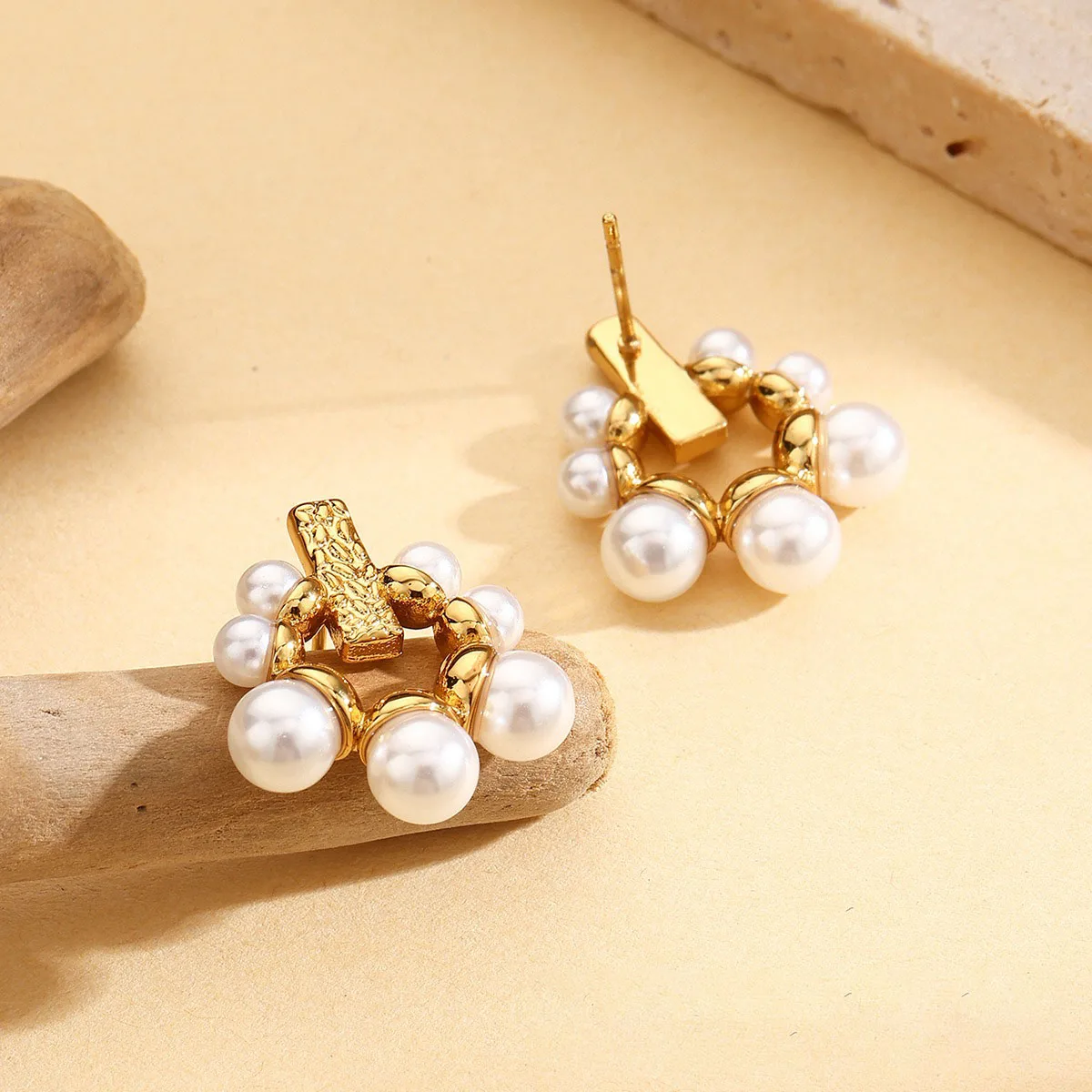 Textured & Pearl Cluster Earrings