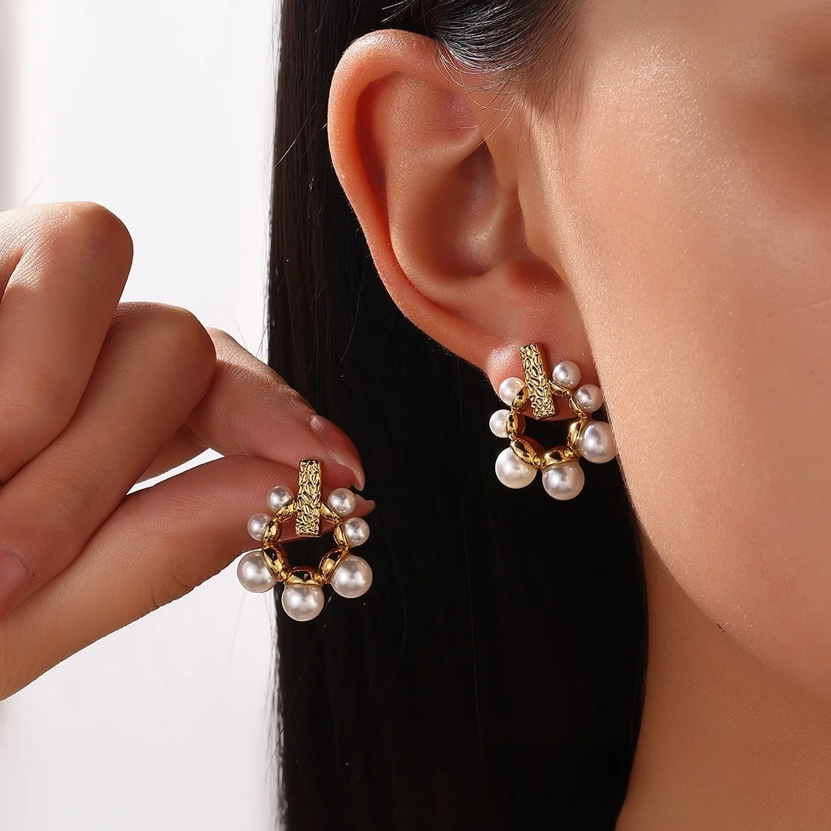 Textured & Pearl Cluster Earrings