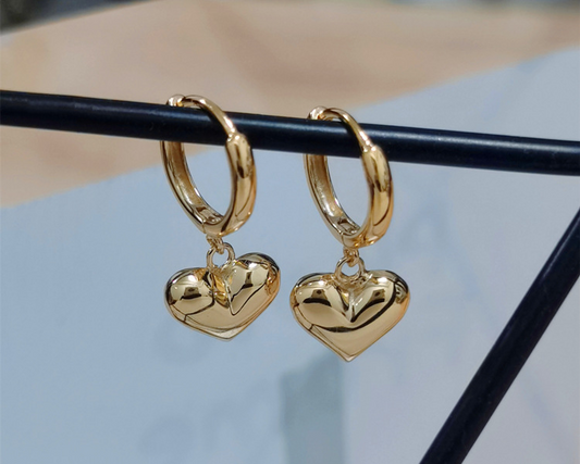 Puffy Heart Charm Hoop Earrings